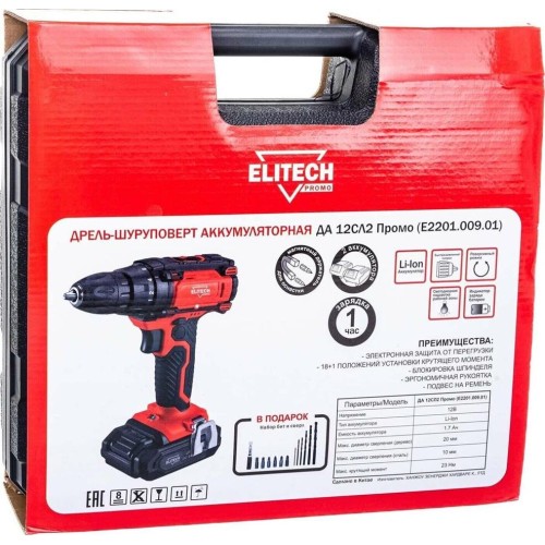 Акк. дрель ELITECH ДА 12СЛ2 (2х4.0Ач) Дрель Акк. дрель ELITECH ДА 12СЛ2 (2х4.0Ач) Дрель
