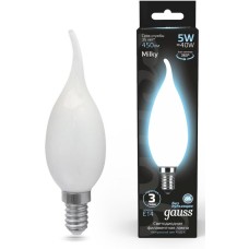 GAUSS Лампа филам. Filament 5Вт цок.:E14 свеча 220B 4100K св.свеч.бел.нейт. (упак.:1шт) (104201205)