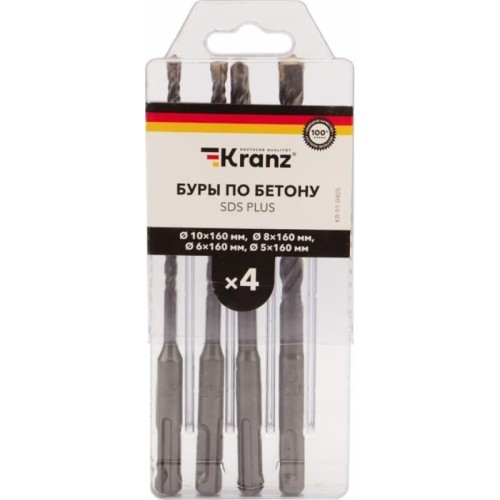 Бур KRANZ (KR-91-0405) Набор буров по бетону 5-6-8-10х160х100мм, 4 шт, в пластиковой коробке SDS PLUS Бур KRANZ (KR-91-0405) Набор буров по бетону 5-6-8-10х160х100мм, 4 шт, в пластиковой коробке SDS PLUS