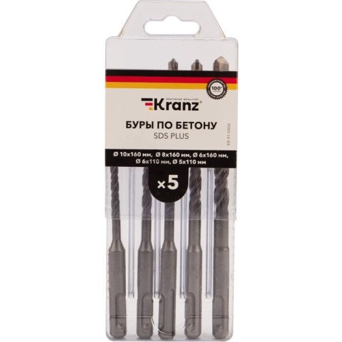Бур KRANZ (KR-91-0406) Набор буров по бетону 5-6х110х50, 6-8-10х160х100мм, 5 шт, в пластиковой коробке SDS PLUS Бур KRANZ (KR-91-0406) Набор буров по бетону 5-6х110х50, 6-8-10х160х100мм, 5 шт, в пластиковой коробке SDS PLUS