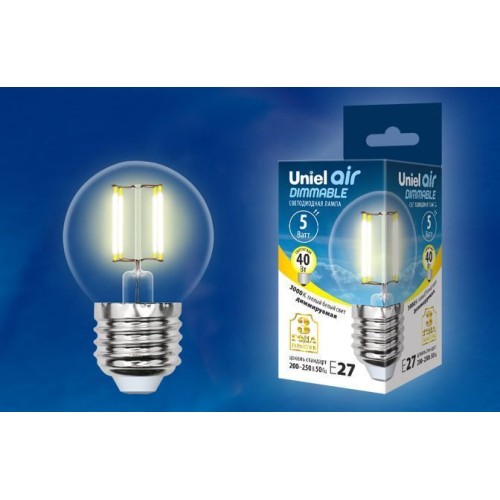 G (Лампы-глобы) UNIEL (UL-00002868) LED-G45-5W/WW/E27/CL/DIM GLA01TR