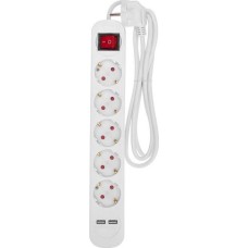REXANT Удлинитель STANDARD 5 гнезд, 1,5м, 3х1,0мм², с/з, с выключателем, 2 USB, белый