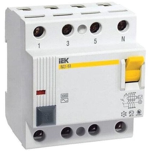 IEK Выключатель дифф.тока УЗО MDV10-4-025-030 ВД1-63 25A 30мА AC 4П 400В 4мод белый (упак.:1шт)