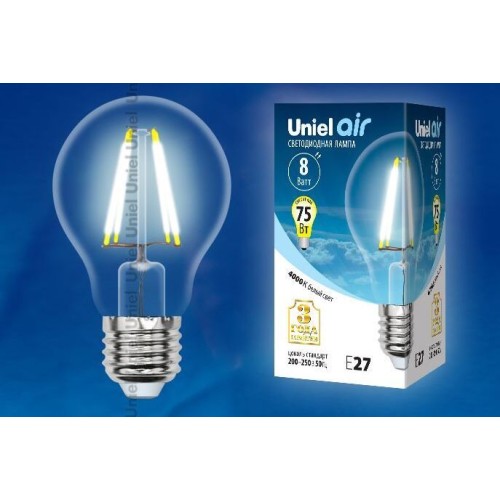 Лампочка UNIEL (UL-00002212) LED-A60-8W/NW/E27/CL GLA01TR