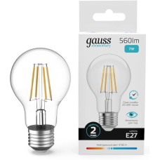 GAUSS Лампа филам. Filament 7Вт цок.:E27 груша 220B св.свеч.бел.нейт. (упак.:10шт) (22227)