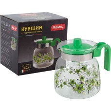 Кувшин MALLONY Кувшин PENTOLA-1200, объем: 1,2 л, из жаропрочного стекла, с пластик ручкой, зеленый (910117)
