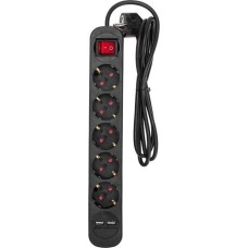 REXANT Удлинитель STANDARD 5 гнезд, 1,5м, 3х1,0мм², с/з, с выключателем, 2 USB, черный