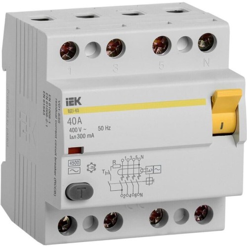 IEK Выключатель дифф.тока УЗО MDV10-4-040-300 ВД1-63 40A 300мА AC 4П 400В 4мод белый (упак.:1шт)