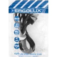 Кабель ERGOLUX (15088) ELX-CDC01P-C02 ПРОМО (Кабель USB Micro USB, 2А, 1м, Черный, Зарядка+Передача данных, Пакет )