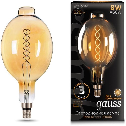 GAUSS Лампа филам. Filament Vintage 8Вт цок.:E27 шар 220B 2400K св.свеч.бел.теп. (упак.:1шт) (152802008)