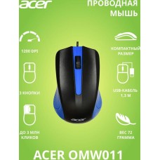 ACER Мышь OMW011 черный/синий оптическая (1200dpi) USB (3but)
