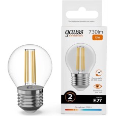 GAUSS Лампа филам. Filament 12Вт цок.:E27 шар 220B св.свеч.бел.теп. (упак.:10шт) (52212)