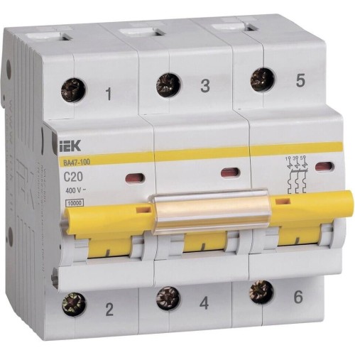 IEK Выключатель автоматический ВА47-100 (MVA40-3-032-C) 32A тип C 10kA 3П 400В 4.5 мод белый (упак.: