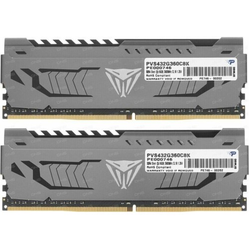 PATRIOT Память DDR4 2x16GB 3600MHz PVS432G360C8K Viper Steel RTL Gaming PC4-28800 CL18 DIMM 288-pin 1.35В single rank с радиатором Ret PATRIOT Память DDR4 2x16GB 3600MHz PVS432G360C8K Viper Steel RTL Gaming PC4-28800 CL18 DIMM 288-pin 1.35В single rank с радиатором Ret
