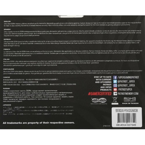 PATRIOT Память DDR4 2x16GB 3600MHz PVS432G360C8K Viper Steel RTL Gaming PC4-28800 CL18 DIMM 288-pin 1.35В single rank с радиатором Ret PATRIOT Память DDR4 2x16GB 3600MHz PVS432G360C8K Viper Steel RTL Gaming PC4-28800 CL18 DIMM 288-pin 1.35В single rank с радиатором Ret