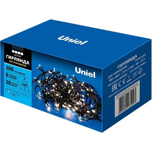 Гирлянда UNIEL (UL-00007313) ULD-S3000-300/DGA WHITE IP20 Гирлянда светодиодная, 30м. 300 светодиодов. Белый свет. Провод зеленый. ТМ Uniel Гирлянда UNIEL (UL-00007313) ULD-S3000-300/DGA WHITE IP20 Гирлянда светодиодная, 30м. 300 светодиодов. Белый свет. Провод зеленый. ТМ Uniel