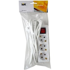 удлинитель IEK Сетевой удлинитель У03К 3м (3 розетки) белый (пакет ПЭ)