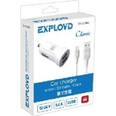 Автомобильное ЗУ EXPLOYD EX-Z-583 micro USB 3.4А 2.4А+1А 2хUSB белый