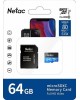 Карта памяти NETAC 64Gb MicroSD P500 + SD адаптер (NT02P500STN-064G-R)