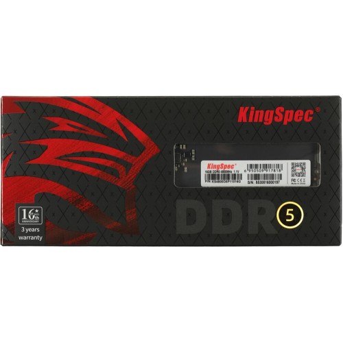 KINGSPEC Память DDR5 16GB 4800MHz KS4800D5P11016G RTL PC5-38400 CL40 DIMM 288-pin 1.1В single rank Ret KINGSPEC Память DDR5 16GB 4800MHz KS4800D5P11016G RTL PC5-38400 CL40 DIMM 288-pin 1.1В single rank Ret