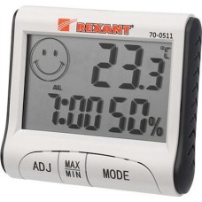 Термометры REXANT (70-0511) ТЕРМОГИГРОМЕТР КОМНАТНЫЙ С ЧАСАМИ И ФУНКЦИЕЙ БУДИЛЬНИКА