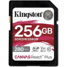 KINGSTON Карта памяти SDXC UHS-II Canvas React Plus 256 ГБ, 280 МБ/с, Class 10, SDR2V6/256GB, 1 шт., без адаптера