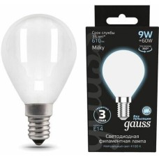 GAUSS Лампа светодиодная Filament 105201209 9Вт цок.:E14 шар 220B 4100K св.свеч.бел.нейт. (упак.:10шт)
