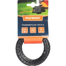 Леска PATRIOT 805205124 D 2,0 мм L 12 м (скрученный квадрат, черный) 200-12-5, картонный подвес