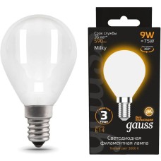 GAUSS Упаковка ламп LED E14, шар, 9Вт, 105201109, 10 шт