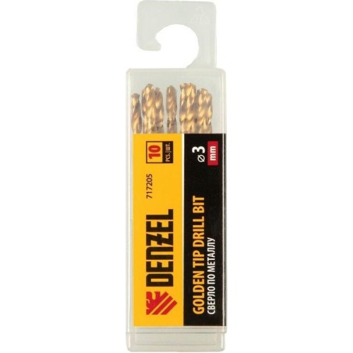 DENZEL Сверло по металлу, 3 мм, HSS-Tin, Golden Tip, 10 шт. 717205 DENZEL Сверло по металлу, 3 мм, HSS-Tin, Golden Tip, 10 шт. 717205