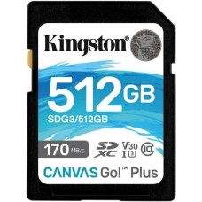KINGSTON Карта памяти SDXC UHS-I U3 Canvas Go Plus 512 ГБ, 170 МБ/с, Class 10, SDG3/512GB, 1 шт., без адаптера