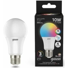 GAUSS Лампа светодиодная 102102410 10Вт цок.:E27 груша 220B св.свеч.RGB A60 (упак.:1шт)