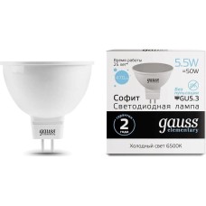 GAUSS Упаковка ламп LED GU5.3, спот, 6Вт, MR16, 10 шт. [13536]
