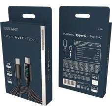 Кабель REXANT (18-7074) Type-C - Type-С, 5A, 100Вт, 1м, в черной нейлоновой оплетке, с LED дисплеем