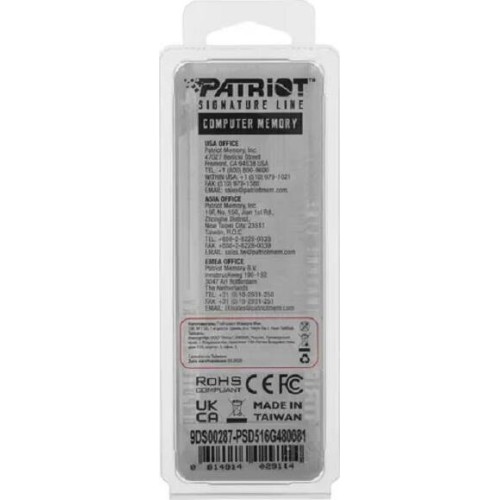 PATRIOT Модуль памяти DIMM DDR5-5200 16GB PSD516G520081 PATRIOT Модуль памяти DIMM DDR5-5200 16GB PSD516G520081