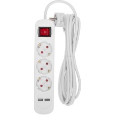 REXANT Удлинитель STANDARD 3 гнезда, 3м, 3х1,0мм², с/з, с выключателем, 2 USB, белый