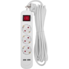 REXANT Удлинитель STANDARD 3 гнезда, 5м, 3х1,0мм², с/з, с выключателем, 2 USB, белый