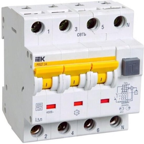 IEK Выключатель автом. дифф. тока АВДТ 34 (MAD22-6-025-C-30) 25A тип C 6kA 30мА A 4П 400В 4мод белый