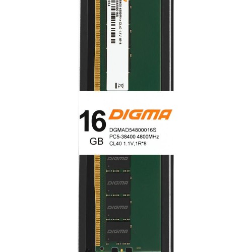 DIGMA Память DDR5 16GB 4800MHz DGMAD54800016S RTL PC5-38400 CL40 DIMM 288-pin 1.1В single rank Ret DIGMA Память DDR5 16GB 4800MHz DGMAD54800016S RTL PC5-38400 CL40 DIMM 288-pin 1.1В single rank Ret