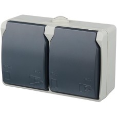 IEK Розетка силовая Форс двойная, 2 розетки, открытая, заземление орки, IP54, серый/черный [ers22-k03-16-54-dc]