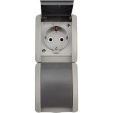 KRANZ (KR-78-0616) БЛОК ВЕРТИКАЛЬНЫЙ 2 РОЗЕТКИ (КЕРАМИКА) INDUSTRIAL IP54 С ЗАЗЕМЛЕНИЕМ, О/У, СЕРЫЙ