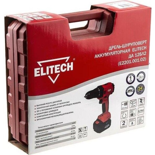 ELITECH Дрель-шуруповерт ДА 12БЛ2 (Е2201.001.02) аккум. патрон:быстрозажимной (кейс в комплекте) (191606) ELITECH Дрель-шуруповерт ДА 12БЛ2 (Е2201.001.02) аккум. патрон:быстрозажимной (кейс в комплекте) (191606)