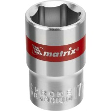 MATRIX Головка торцевая, 17 мм, шестигранная, CrV, под квадрат 1/2, хромированная 13117