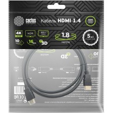 кабель CACTUS Кабель аудио-видео CS-HDMI.1.4-1.8 HDMI (m)/HDMI (m) 1.8м. позолоч.конт. черный