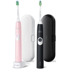 PHILIPS Набор электрических зубных щеток Sonicare ProtectiveClean HX6800/35 с 2 дорожными футлярами, насадки для щётки: 2шт, цвет:черный и розовый