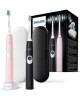 PHILIPS Набор электрических зубных щеток Sonicare ProtectiveClean HX6800/35 с 2 дорожными футлярами, насадки для щётки: 2шт, цвет:черный и розовый