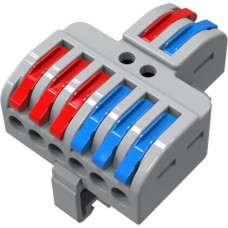 REXANT Клемма СМК 2х3D проходная разветвительная 2 полюса на DIN-рейку (0,08-4 мм²) (1 ввод, 3 вывода на полюс) серая (25 шт/уп)