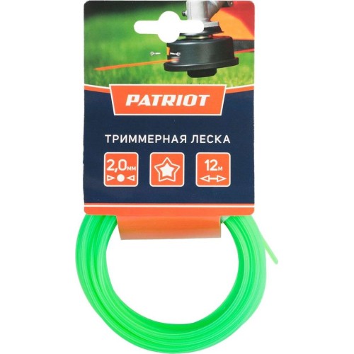 Леска PATRIOT 805205121 Леска D 2,0 мм L 12 м (звезда, зеленая) 200-12-3, картонный подвес