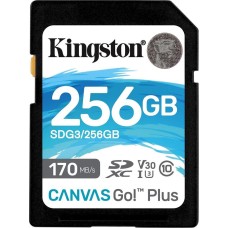 KINGSTON Карта памяти SDXC UHS-I U3 Canvas Go Plus 256 ГБ, 170 МБ/с, Class 10, SDG3/256GB, 1 шт., без адаптера