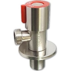 Кран металлокерамика MAGNUS 9270 Кран металлокерамика угловой 1/2 х1/2 , красная ручка, с отражателем, из нержавеющей ста